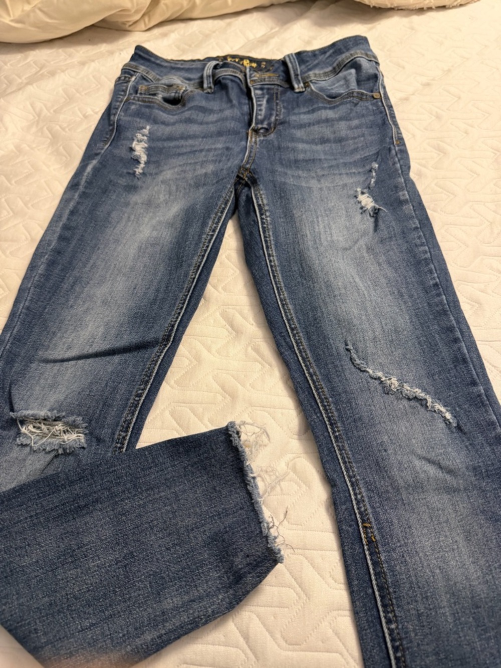Indigo Rein Medium Blue Distressed Cropped Jeans